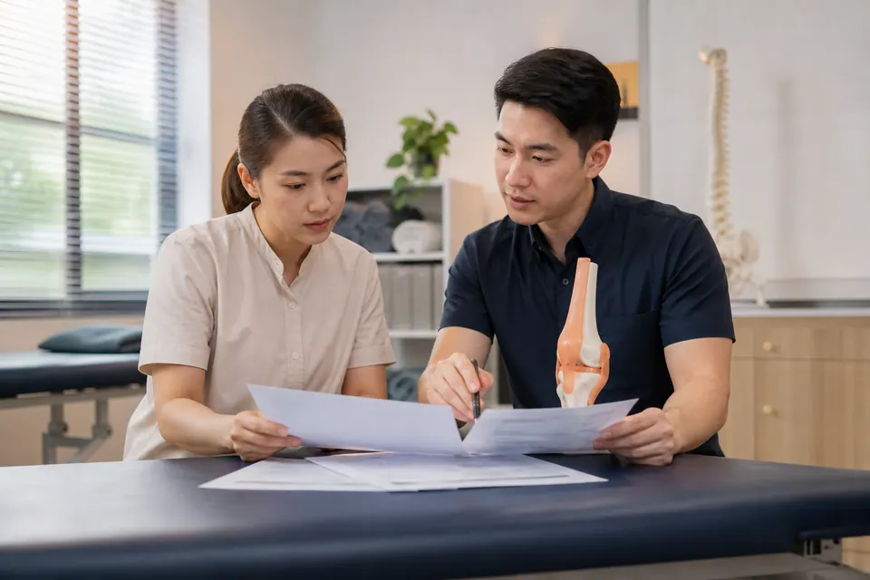 Chinese Malaysian clinical professionals reviewing printed evidence