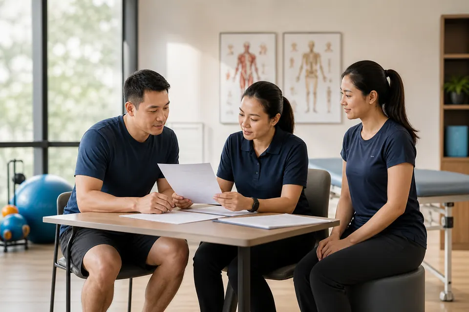 Patient reviewing coverage documents with clinic staff